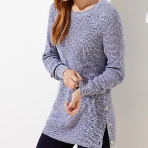 LOFT Navy Blue and White Blend Tunic Sweater